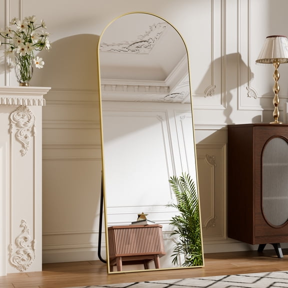 BEAUTYPEAK Miroir sur Pied Moderne 53 X 143 cm (21 X 56,1 Po), Forme Arquée, Idéal pour la Chambre Ou le Salon, Couleur Or.