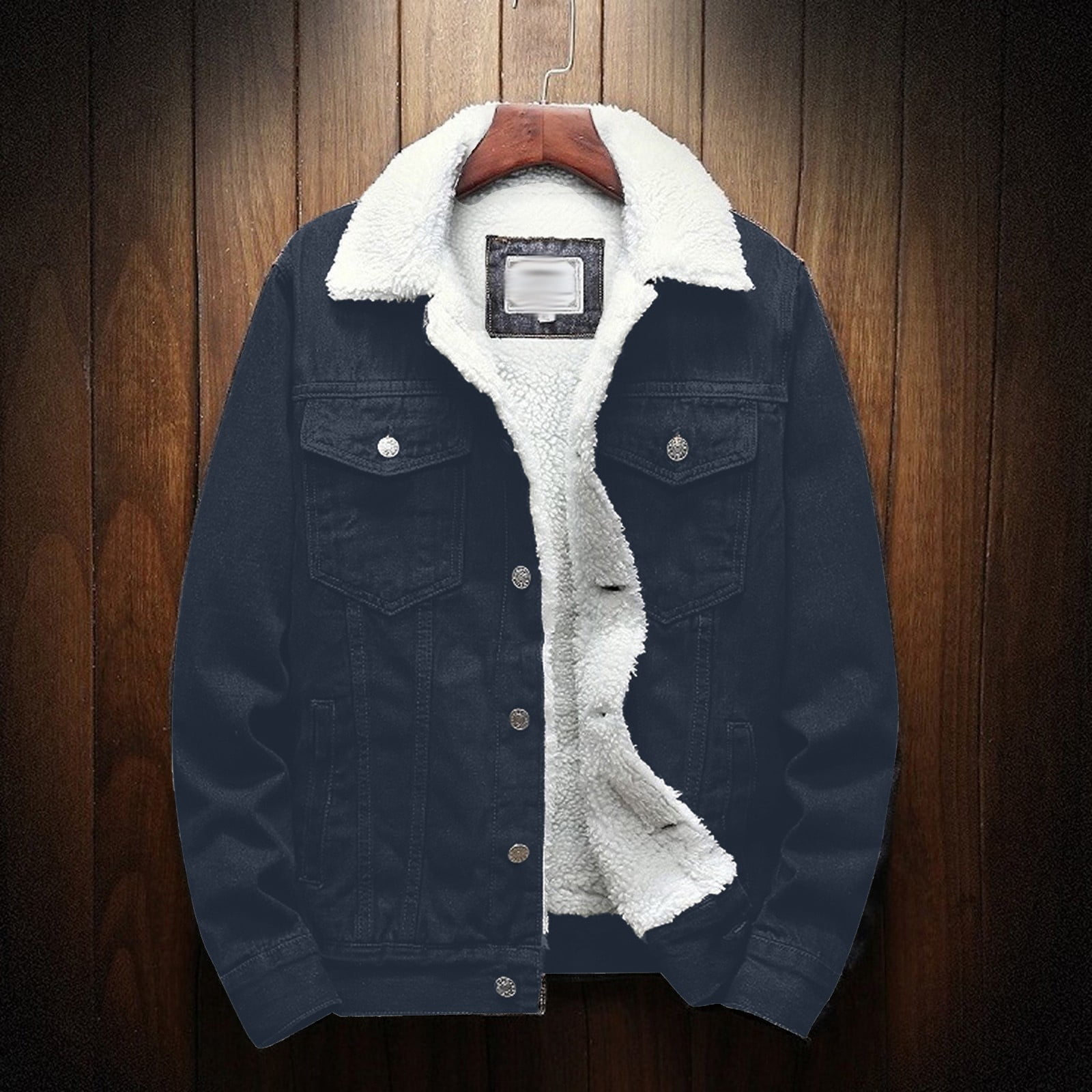 Men Casual Denim Jacket And Velvet Stand-collar Single-breasted Jacket Coat