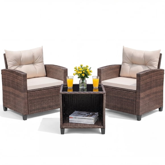 Homall Ensemble de Mobilier de Patio Extérieur 3 Pcs, Ensemble de Conversation en Osier pour Porche, Balcon