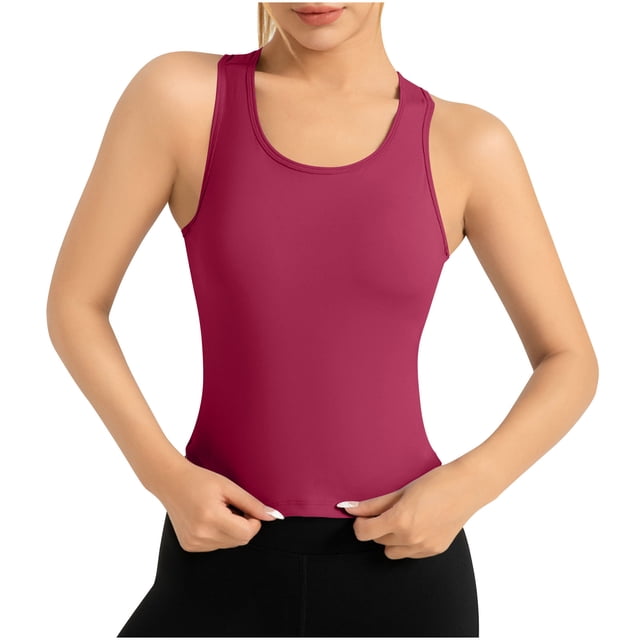 Plebaso Womens Short Sleeve Workout Yoga Tank Tops Racerback Sleeveless Stretch Shirts Activewear for Women