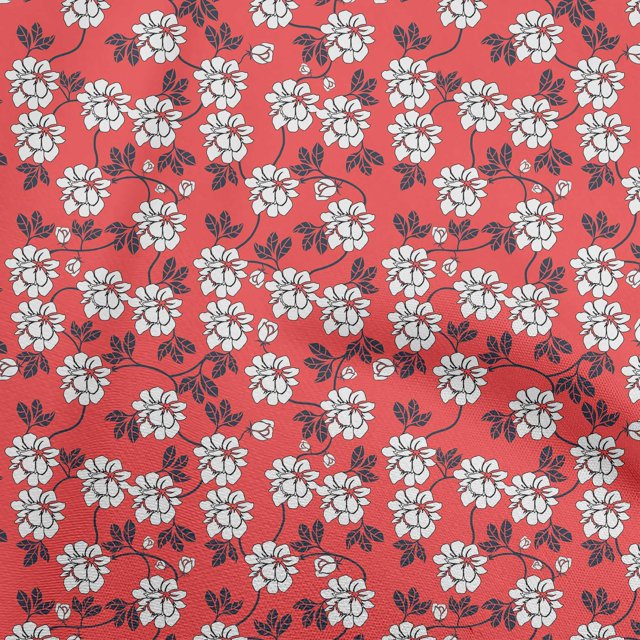 oneOone Velours Rouge Tissu Feuilles et Trèfle Matériel de Couture Tissu Imprimé au Mètre 58 Pouces de Large