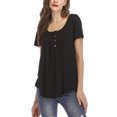thumbnail image 2 of Innerwin T-Shirt Couleur Unie Femmes Hauts Été Manches Courtes Mode Tee Noir P, 2 of 4