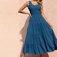 thumbnail image 2 of Penkiiy Robe Maxi d'Été Décontractée pour Femme, Fluide, à Volants, Bohème, Longue, P Bleu, 2 of 6