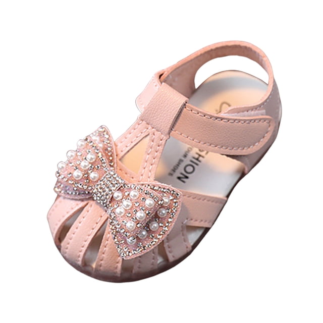 Girls Princess Sandals for Infant Toddlers Sparkly Rhinestones Pearl Wedding Birthday Closed Toe Summer Shoes