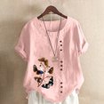 thumbnail image 1 of Pisexur Hauts pour Femmes en Coton et Lin Été Décontracté Imprimé Papillon Blouses Oversize Col Rond Tunique Ample Manches Courtes Hauts Chemises Grande Taille, 1 of 5