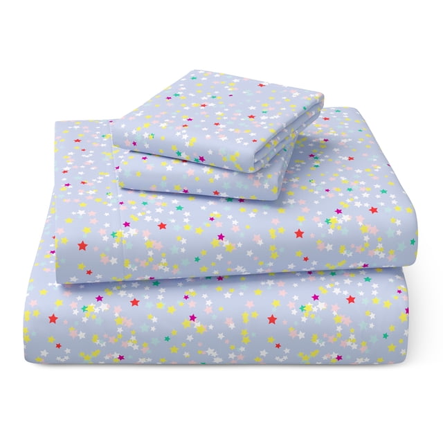 Mainstays Kids Ensemble de draps en microfibre, grand lit, étoiles, 4 pièces.