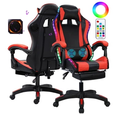 Gaming Chair with Bluetooth-compatible Speakers and RGB LED Lights, Ergonomic Massage Computer Gaming Chair with Height Adjustable, Video Game Chair High Back with Lumbar Support