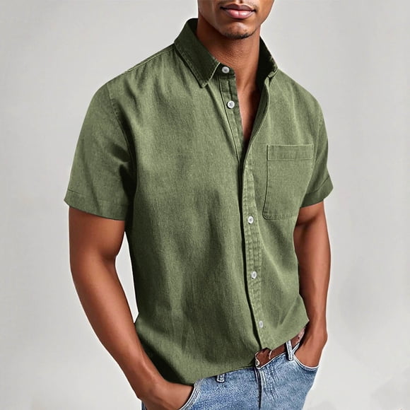 Men's Short Sleeve Button Down Shirt, Casual Loose Fit Breathable Polyester Shirt for Men, Short Sleeve Button Up with Pocket