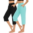 thumbnail image 2 of Timegard Capri Pants for Women 2pc Straight Leg High Waist Comfy Casual Cropped Pants Solid Color, 2 of 8