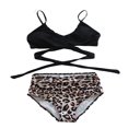 thumbnail image 4 of Female Two-Piece Bathing Suit  Spaghetti Strap Bikini Tops Leopard Print Bikini Panties Swimsuits Yellow L, 4 of 6