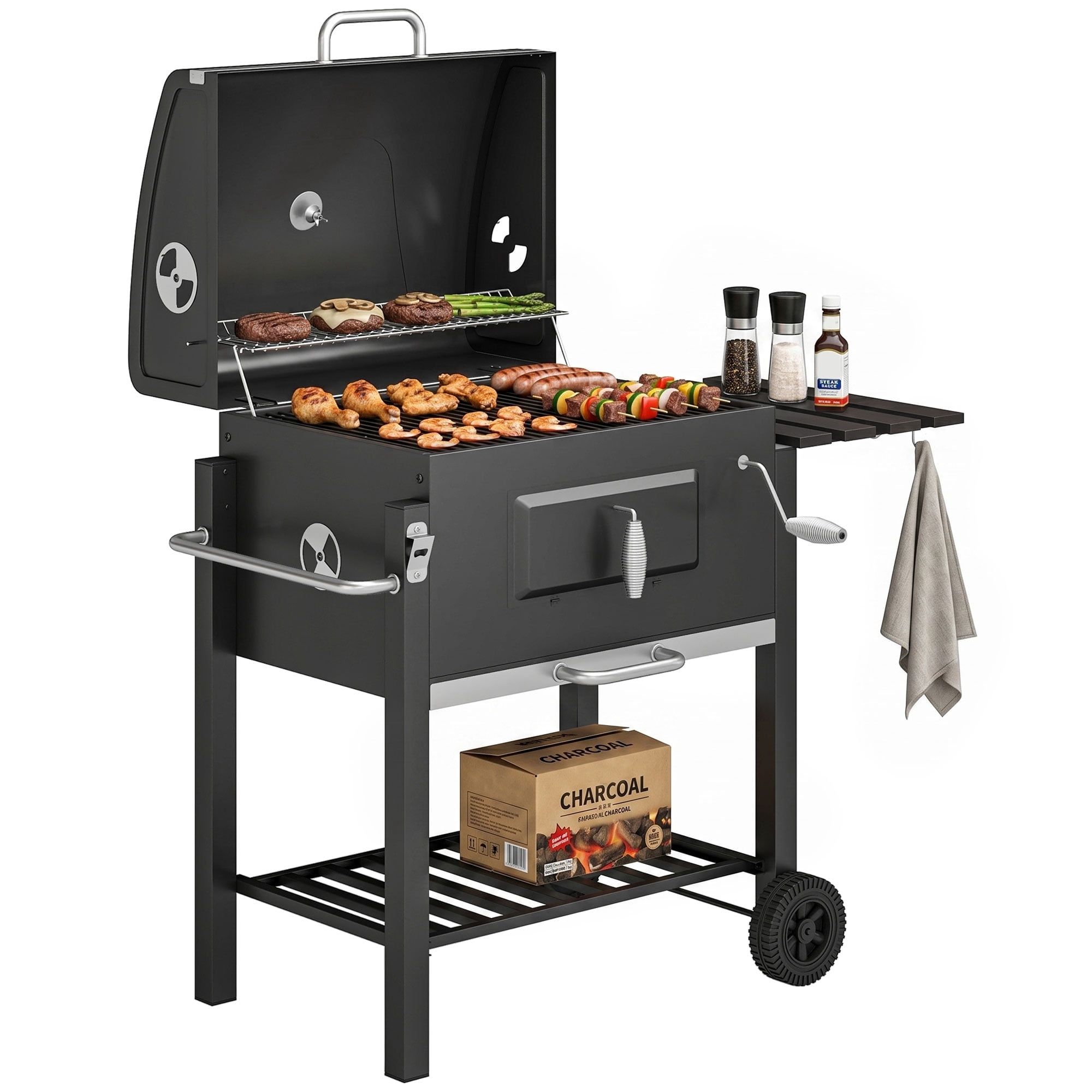 Outsunny  Portable Charcoal Grill Stainless Steel Camping BBQ w/ Wheels