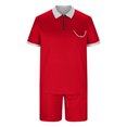 thumbnail image 3 of Cameland Two Piece Short Outfits Men Color Block Tracksuits Sport Summer Short Sleeve and Shorts Set for Men, 3 of 5