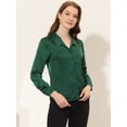 thumbnail image 4 of INSPIRE CHIC Haut en Satin pour Femme Col Rabattu Col en V Manches Longues Chemise Blouse Boutonnée Vert Foncé L, 4 of 4