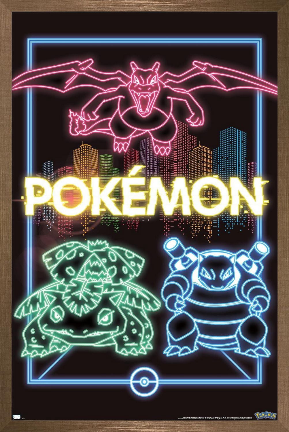 Pokémon - Neon Group Wall Poster, 14.725" x 22.375" Framed