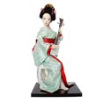 thumbnail image 4 of 12" Japanese Geisha Collectible Figurine Lady Statuette for Home Table Shelf Red and Light Green, 4 of 8