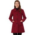 thumbnail image 1 of INSPIRE CHIC Manteau Trench d'Hiver pour Femme à Col Rabattu, Simple Boutonnage, Rouge Foncé, S, 1 of 6