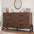 thumbnail image 1 of Commode 6 Tiroirs pour Chambre, Tiroir de 52 Po de Large avec Grand Espace de Rangement, Commode de Rangement Autoportante en Bois pour Salon, Chambre, Entrée, Brun, 1 of 3