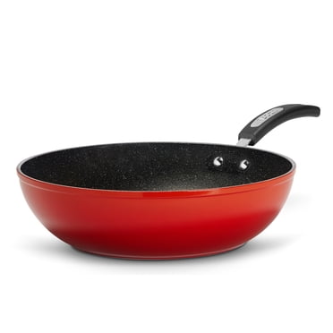 Starfrit The Rock - Poêle à Sauté - Wok - 28 cm (11") - Traitement de surface antiadhésif Rock.Tec - Poignée en Bakelite - Rouge