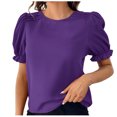 thumbnail image 1 of Besolor Tuniques d'Été pour Femmes à Col Rond, Volants, Manches Courtes, Chemises Décontractées Unies, T-Shirts pour Sorties, 1 of 4