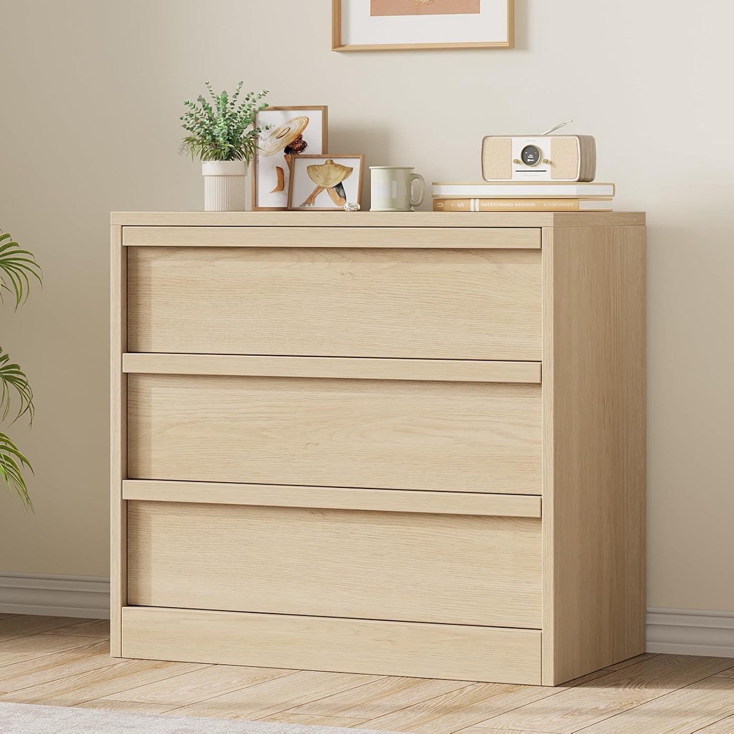 3 Drawer Dresser for Bedroom, Natural Oak Nightstand with Large Storage Space, Modern Chest of Drawers Bedside Table Organizer for Living Room Nursery Entryway