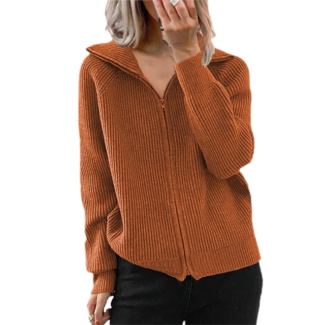 Bellella Cardigan Ample pour Femmes, Veste d'Hiver Chaude à Manches Longues, Orange 2TG