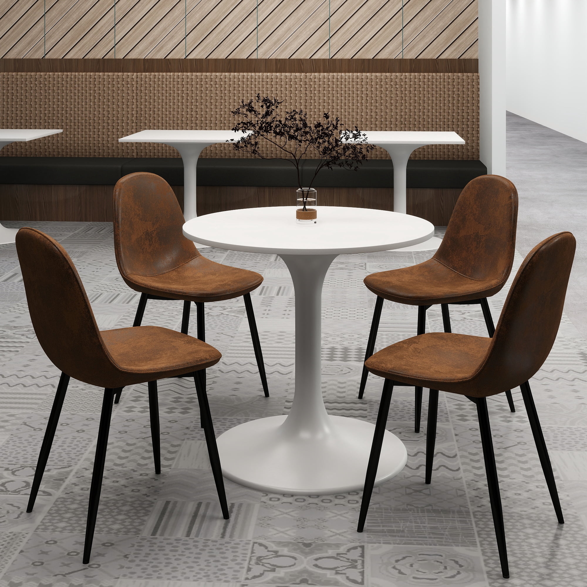 Homy Casa Kitchen Dining Chairs Set of 4, Brown Faux Suede Café Chairs with Metal Legs