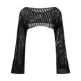 thumbnail image 4 of Longues Tuniques de Plage pour Maillots de Bain Femmes Chemise en Tricot Ajourée Unie Col Rond Manches Longues Hauts Tricotés Tuniques de Plage pour Femmes en Liquidation, 4 of 4