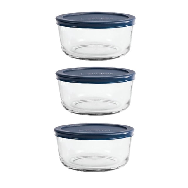 Anchor Hocking 3pk 4cup Round Glass Food Storage Set with Navy lids