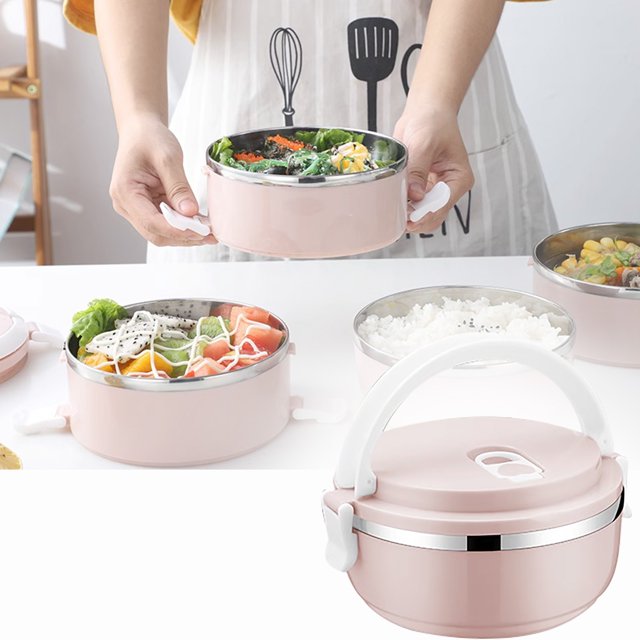 1 Layer Stackable Hot Food Insulated Box Portable 304 Stainless Steel Round Lunchbox Sealed Food Containers Adult Kids Bento Lunch Box Cold Hot Food Storage For School Office Trave