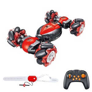 Red Red Dual Control Rc Stunt Car, Gesture et télécommande, véhicule hors route à bascule, lumières LED, batterie intégrée, aucune batterie à distance inclus