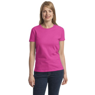 Gildan T-Shirt à Manches Courtes pour Femmes en Coton 100 pour Cent avec Encolure Rubanée. 2000L