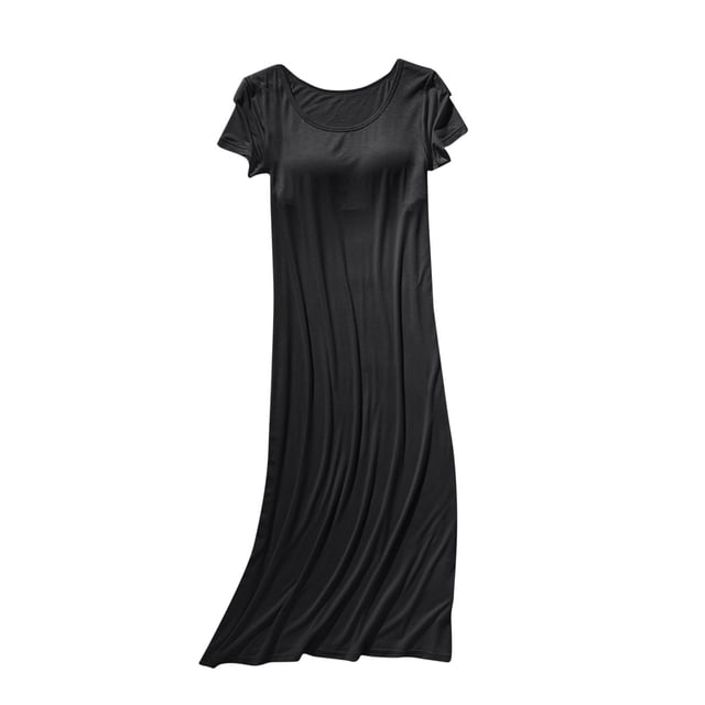 AherBiu Nuisettes pour Femmes avec Soutien-Gorge Intégré Manches Courtes Col Ras du Cou Pyjamas Vêtements de Nuit Confortables Doux Longue Robe de Nuit