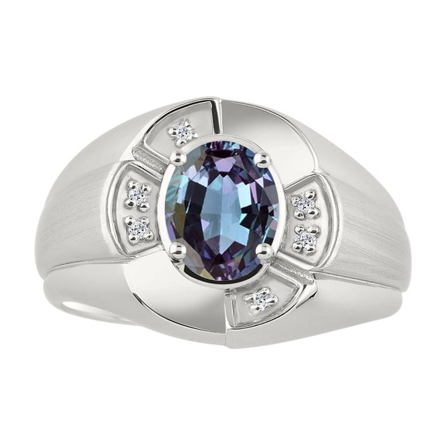RYLOS Sterling Silver Ring 8X6MM Oval Gemstone & Diamond Unisex Rings Alexandrite June Birthstone Ring Size 11