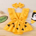 thumbnail image 3 of 2Pcs Infant Baby Girls Halloween Outfit  Triangle Print Square Neck Ruffled-Sleeve Romper + Hairband, 3 of 6