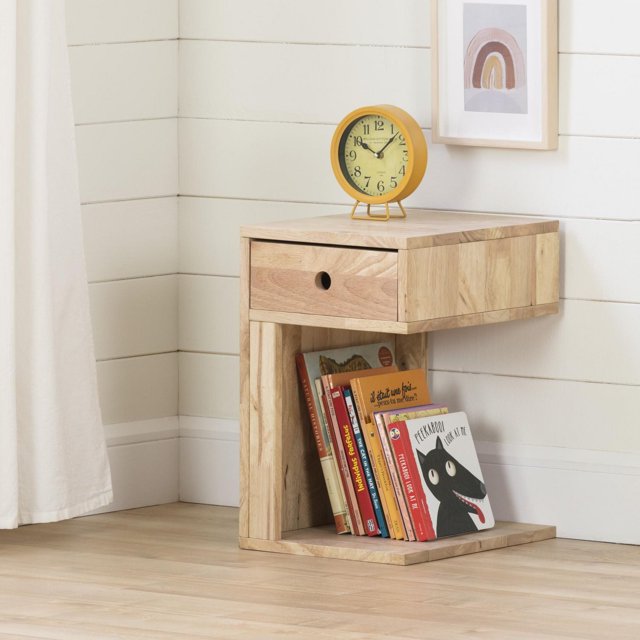 South Shore Sweedi Solid Wood Reversible 1-Drawer Nightstand for Child, in Natural Wood