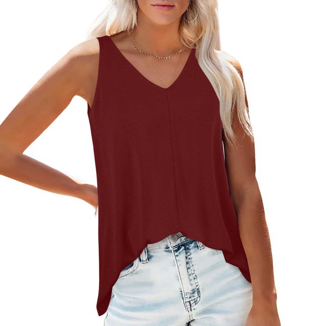 LSLJS Women's Front and Back V Neck Flowing Summer Beach V Neck Tank Top, Womens Tank Tops