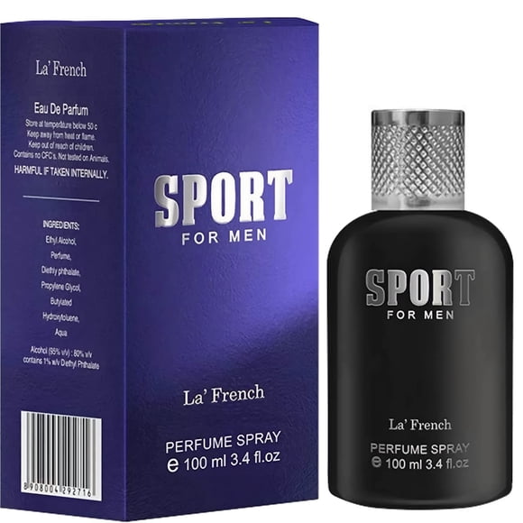 La' French Vaporisateur de Parfum Sport pour Hommes 100 ml, 3,4 Fl Oz / Parfum Longue Tenue pour Garçons - avec des Notes de Bergamote, Géranium et Fève Tonka / Meilleur Cadeau pour Mari, Petit Ami - Fragrance pour Soirée en Amoureux