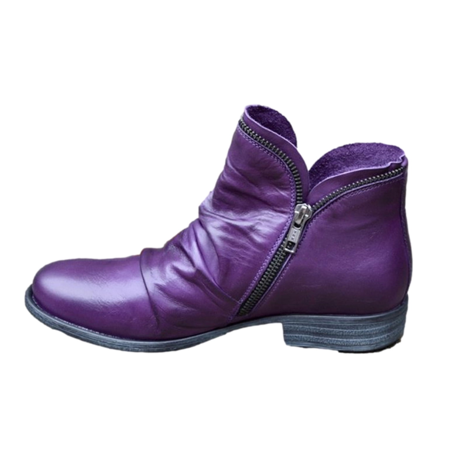Womens Shoes Retro Solid Color Low Heel Zipper Fashion Short Leather Boots