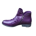 thumbnail image 1 of Bottes Courtes en Cuir pour Femmes Rétro Unies à Talon Bas avec Fermeture Éclair, 1 of 9