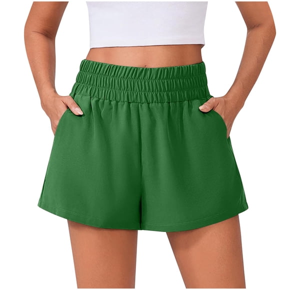 Lenpel Shorts Athlétiques pour Femmes Légers à Taille Haute Élastique Extensibles Shorts Décontractés d'Entraînement Shorts de Course Actifs avec Poches
