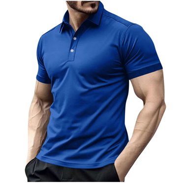 KIHOUT Clearance Men's Shirts Short Sleeve Slim Fit Active Turndown Collar T Shirt - Athletic Running Gym Workout Solid Color Tee Tops