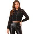 thumbnail image 1 of INSPIRE CHIC Blouson Bomber Court à Fermeture Éclair à Manches Longues en Dentelle Crochet Transparente pour Femme, 1 of 6