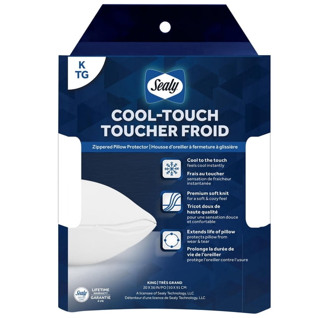 Sealy Cool Temp Bed Pillow Cover Protector, King- Zippered Soft Knit Fabric