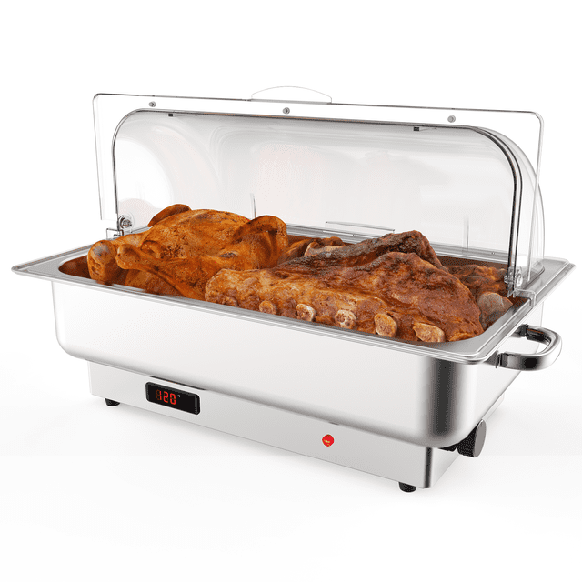 Bingirl Transparent Lid Electric Chafing Dish Set - 1x 1/1 Pan Silver