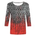 thumbnail image 4 of HKEJIAOI Hauts pour Femmes à Manches 3/4, Imprimé Floral, Col Ras du Cou, m, Blouse d'Été, 4 of 5