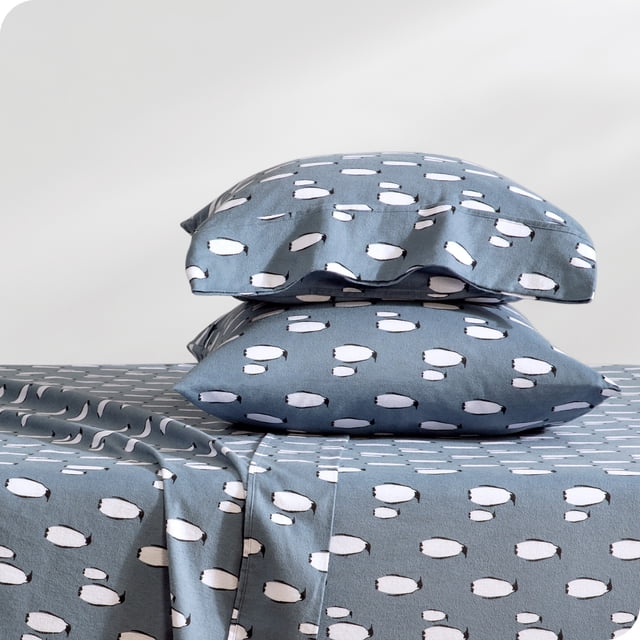 Bare Home Flannel Sheet Set - 100% Cotton - Deep Pocket - Queen, Penguin, 4-Pieces