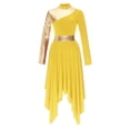 thumbnail image 3 of Alvivi Robe de Danse Liturgique de Louange Métallisée pour Femmes, Tunique Lyrique de Culte d'Église à Ourlet Haut-Bas Jaune P, 3 of 7