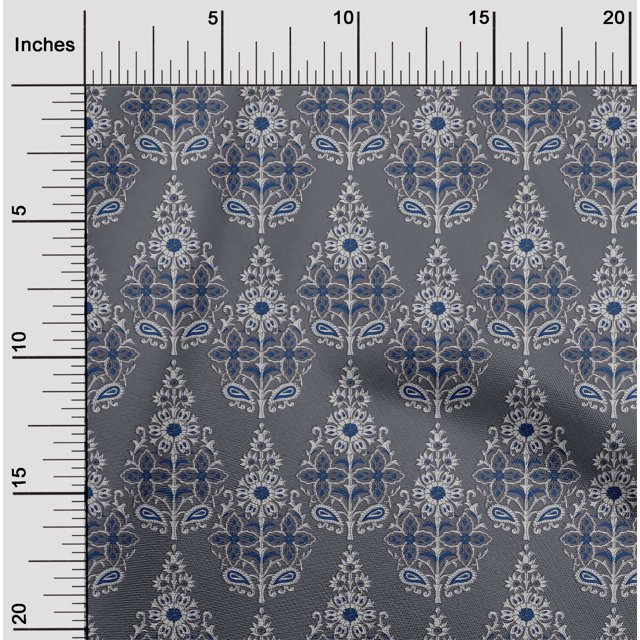 oneOone Silk Tabby Fabric Floral & Paisley Block Printed Craft Fabric BTY 42 Inch Wide