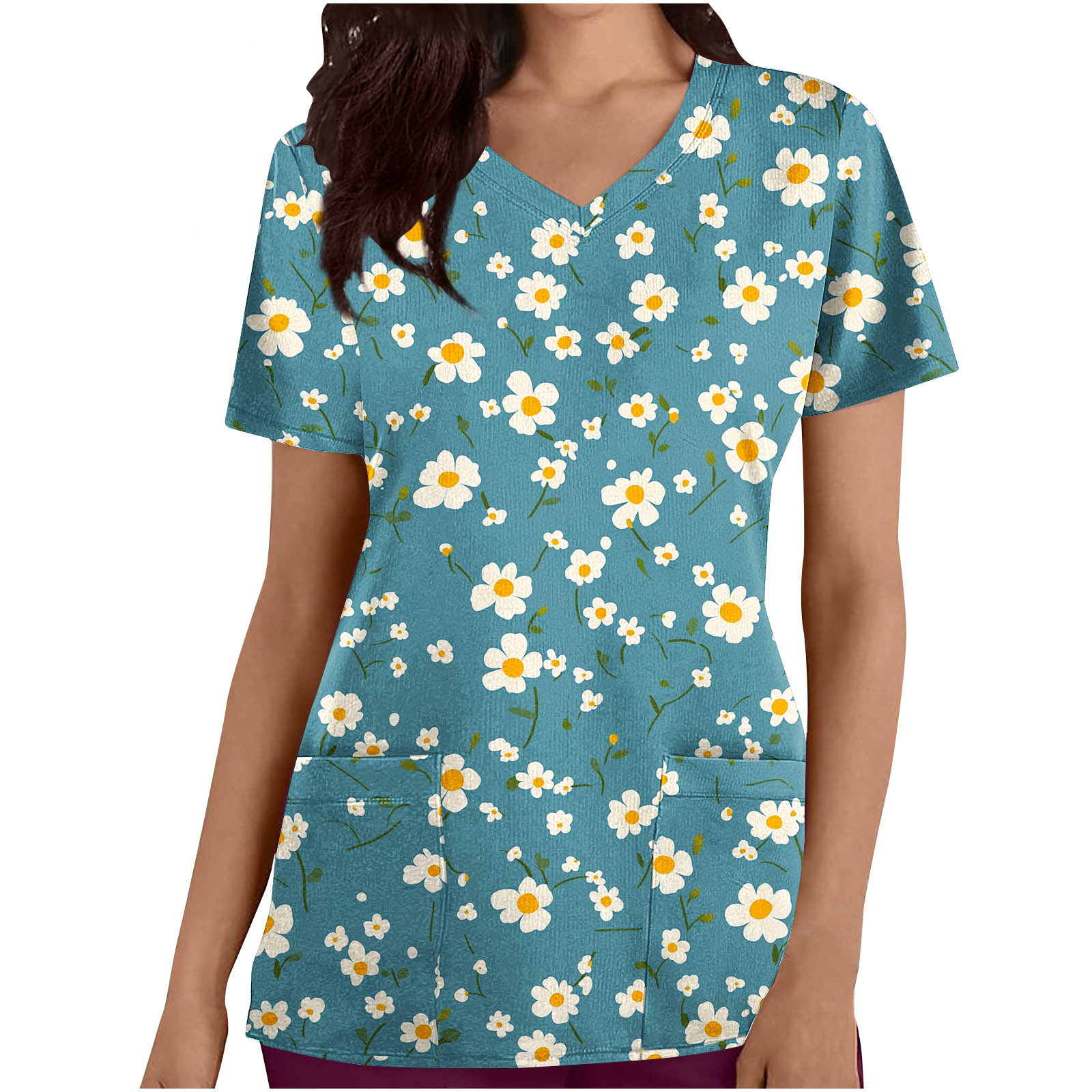 Pisexur Womens Scrub Tops Boasting Colorful Floral Prints Along With Short Sleeve Scrub Tops Suitable for Nursing Uniforms With Convenient Pockets