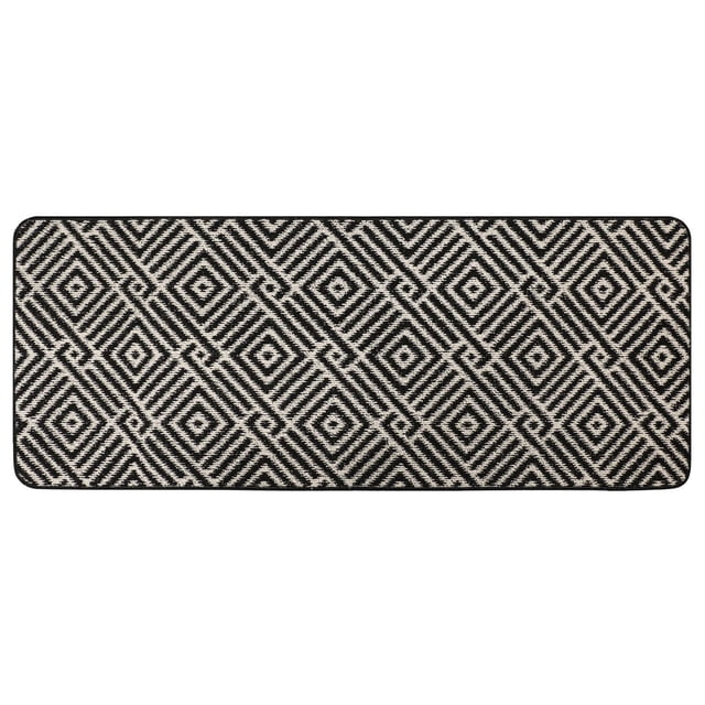 Tapis Capitonné 2 Pieds X 5 Pieds pour Sommet de Colline, Tapis de Cuisine Rectangulaire avec Motif Géométrique en Losanges Noir et beige, Poil Rembourré pour le Confort et Endos Antidérapant en TPE, Lavable à la machine et Convient à la Salle de Bain Ou à la Cuisine